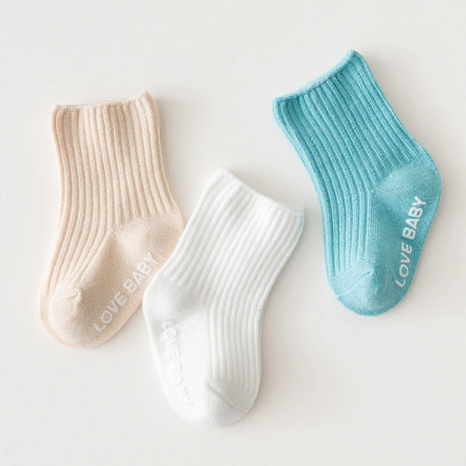Wholesale newborn baby girl socks cotton crew anti slip socks for kids