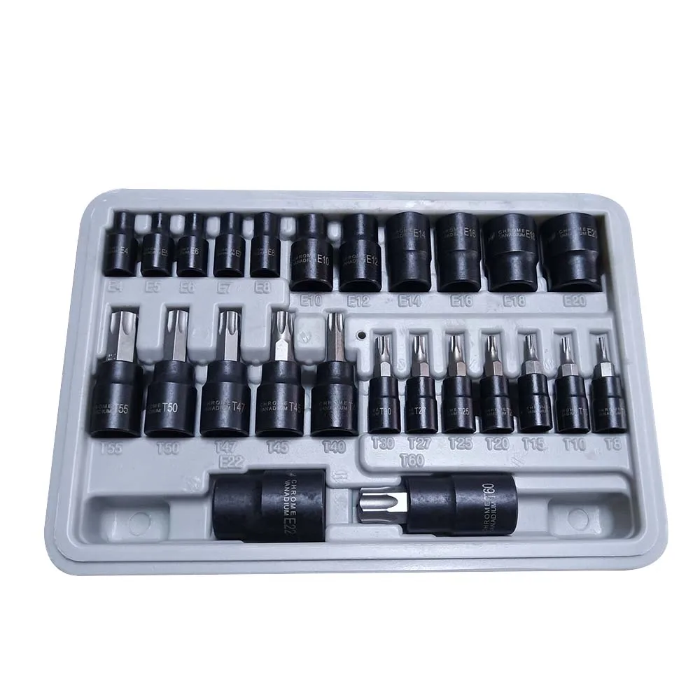 multifunctional hardware professional 25 pieces torx external e socket wrench set tool kit tool sets box