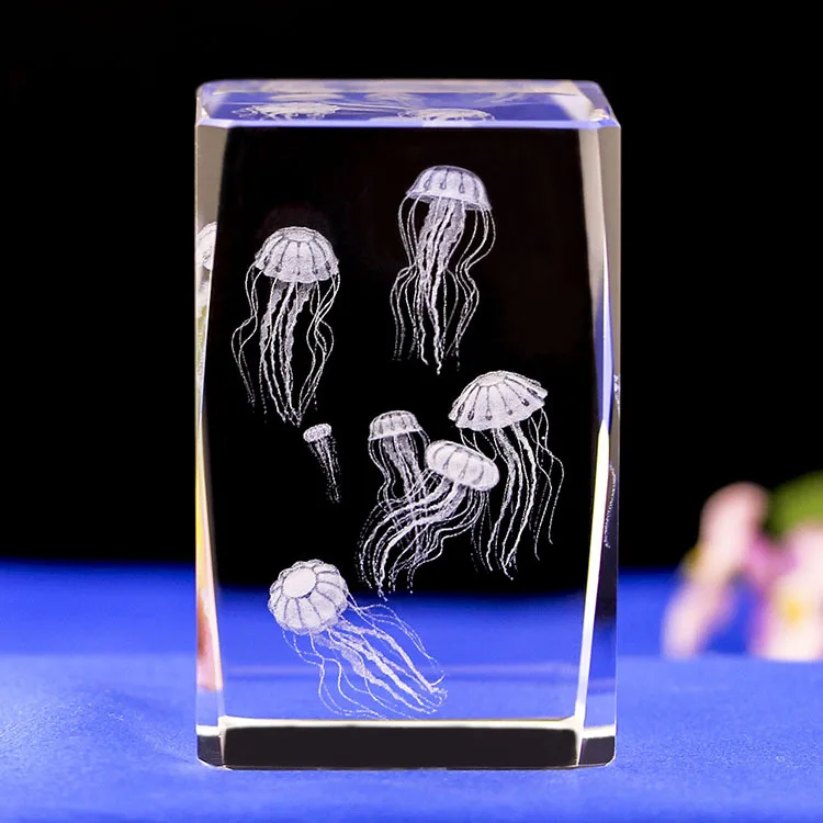 3d Laser Engraving Crystal Cube Sublimation Crystal Sea Animals Souvenir Jellyfish Crafts Valentine Wedding Ornaments gifts