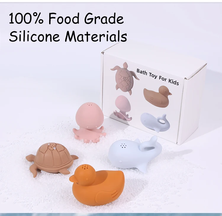 Custom Animal Silicon Baby Bath Toys Infant Child Bpa Free Soft Mold Bath Tub Toy Animal Kid Baby Spray Water Silicone Bath Toys