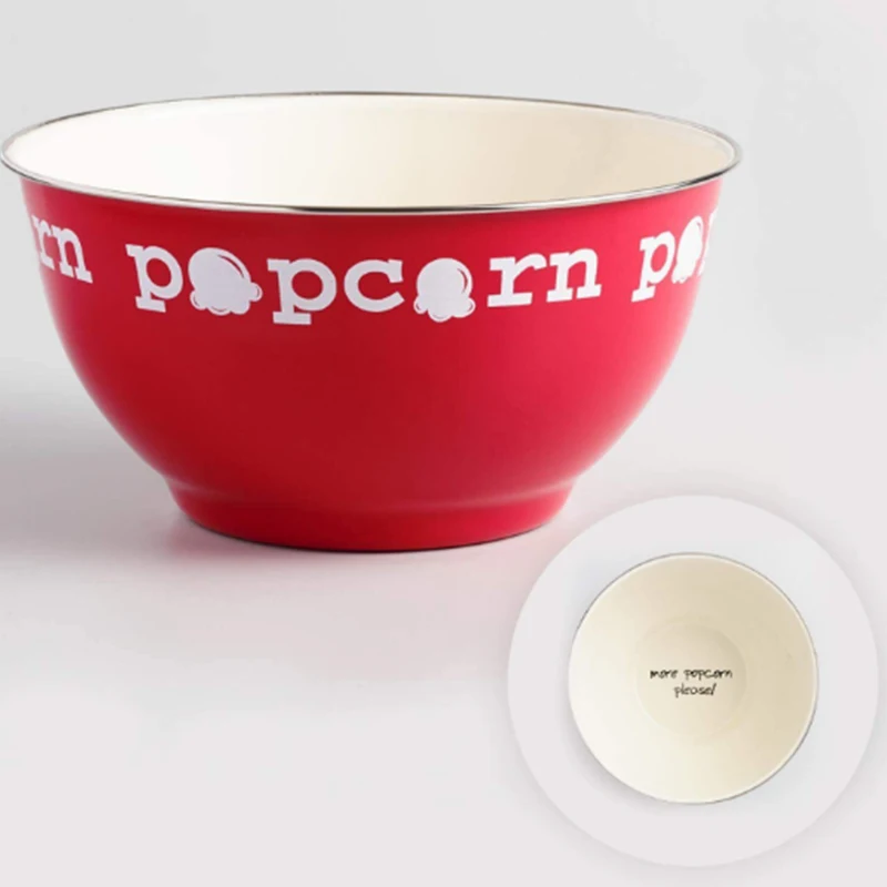 Wholesale Hot Sale Large Capacity Metal Salad Bowl Custom Size 12cm 16cm 18cm 20cm 26cm  Enamel Popcorn Bowl