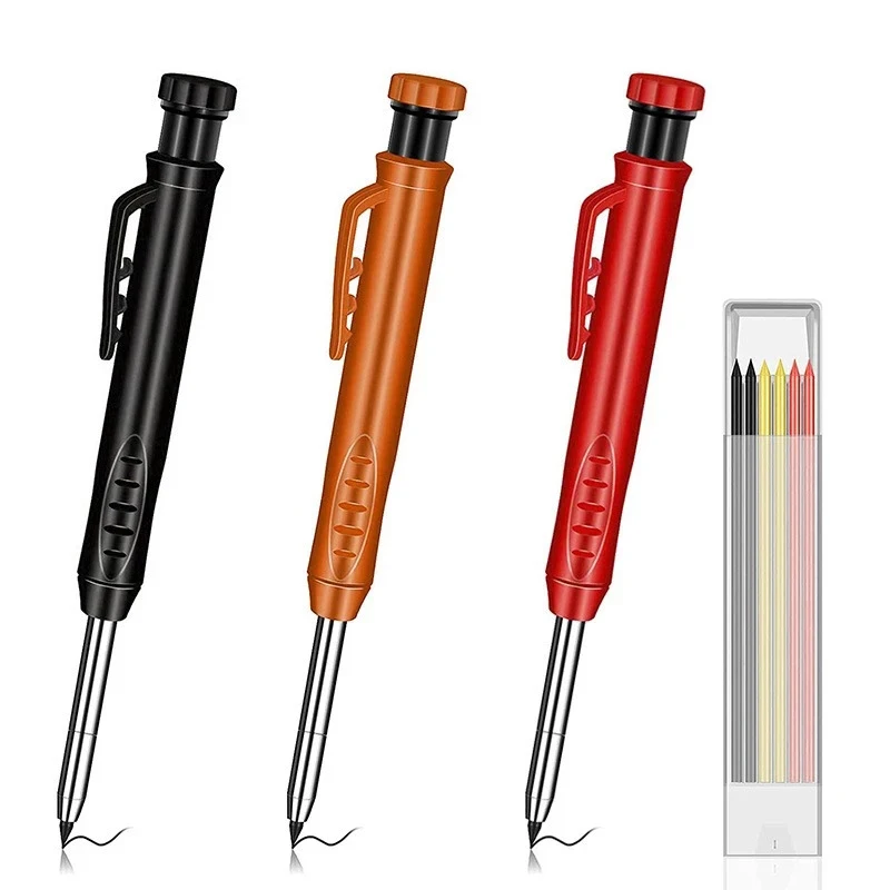 KEGRET Woodworking Tools Mechanical Pencil 3 Colors Refill Construction Job Tools Marking Scriber Solid Carpenter Pencil