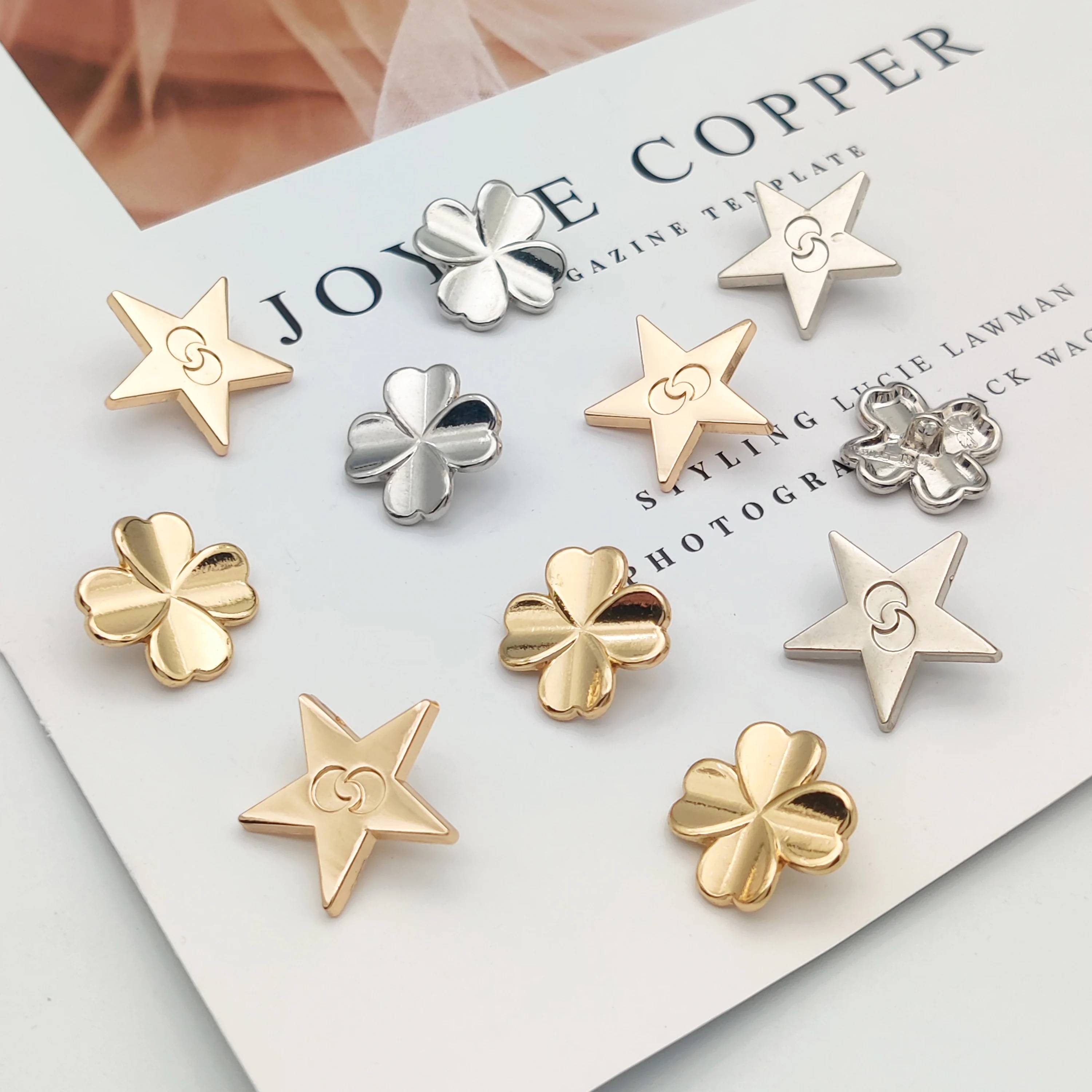 Wholesale Supply Custom Star Shape Button Metal flower buttons for clothing