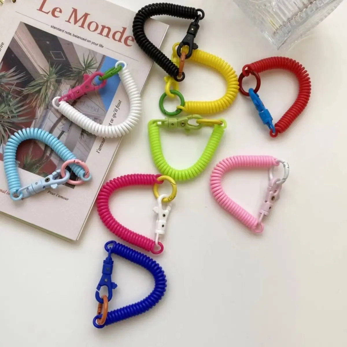 spiral spring coil keychain stretch cord key ring for keys wallet cellphone