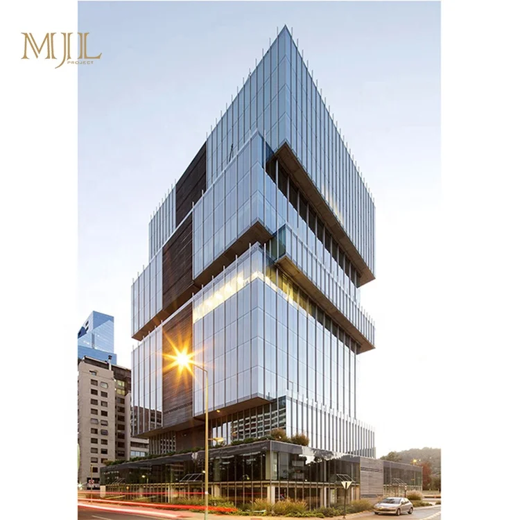 Commercial building cladding glass facade hidden frame glass curtain wall design