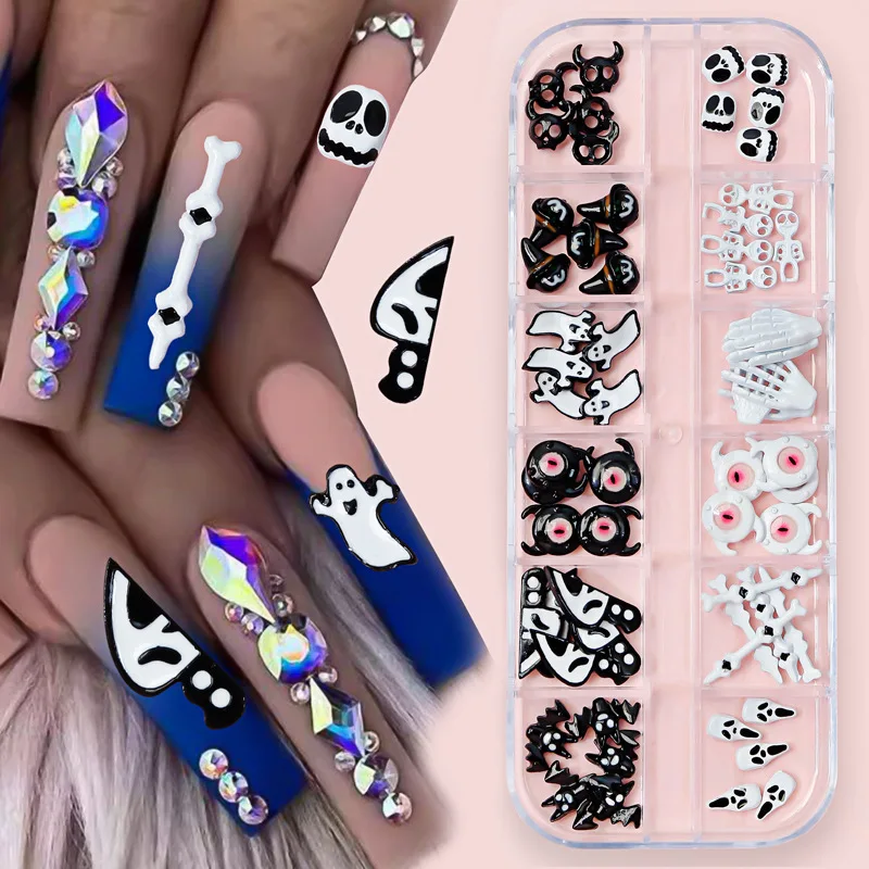 Halloween Metal Nail Accessories Cartoon Skull Spider Ghost Clown Spray Paint Alloy Nail Ornament Supplies Diy Phone Case Decor