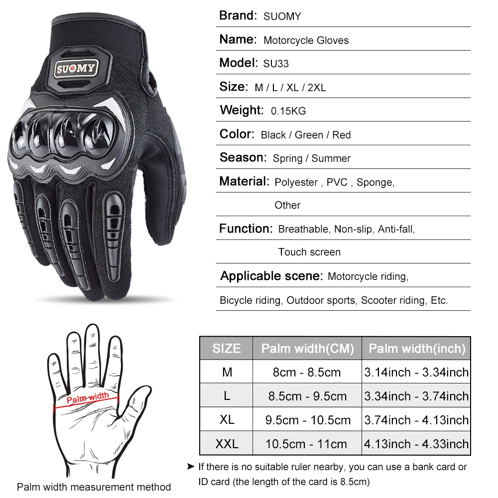 Suomy Summer Motorcycle Gloves Breathable Full Finger Motorbike Riding Glove Women Men Touch Screen Motocross Guantes