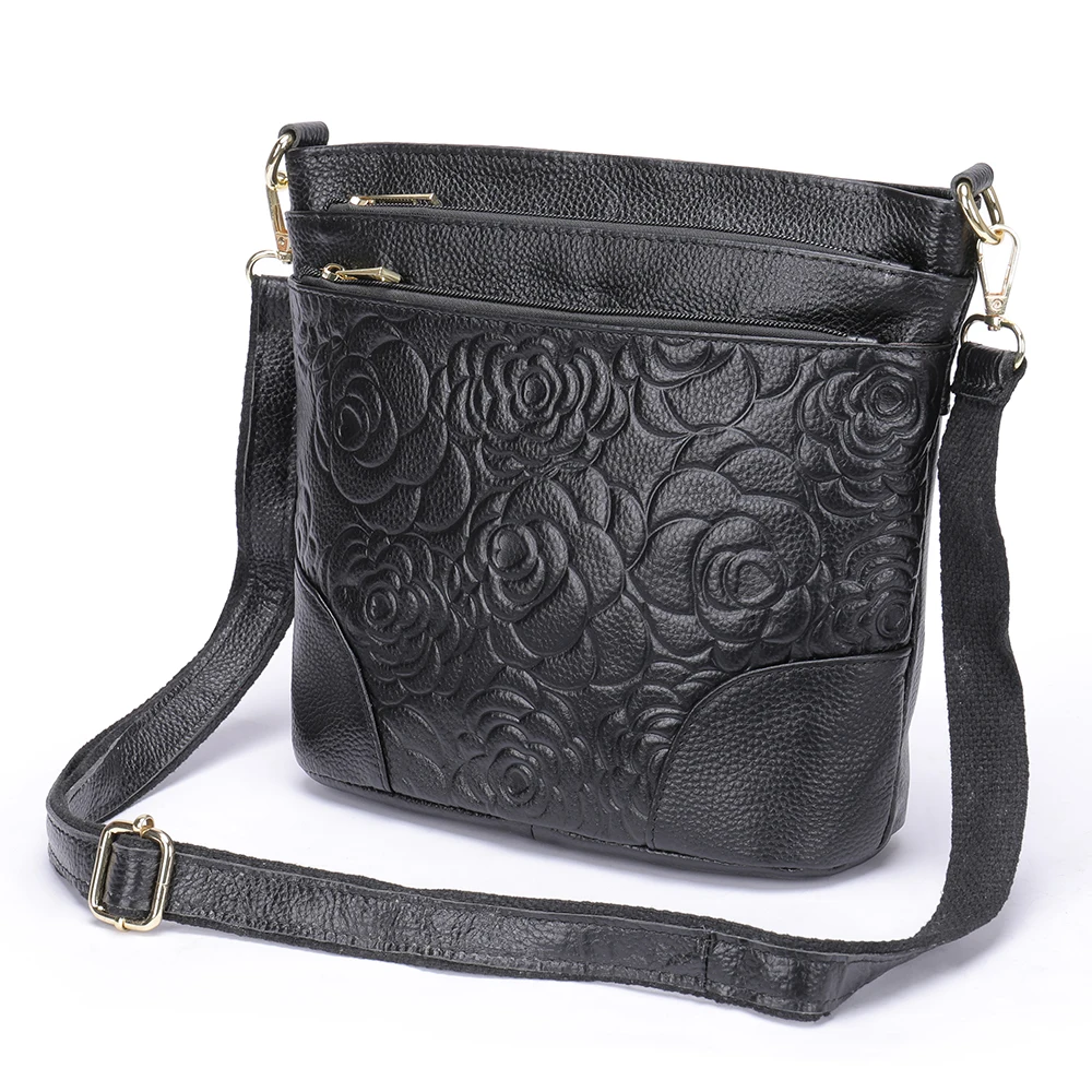 Westal fashion women leather sling shoulder bags embossing messenger bags genuine leather crossbody bag for ladies