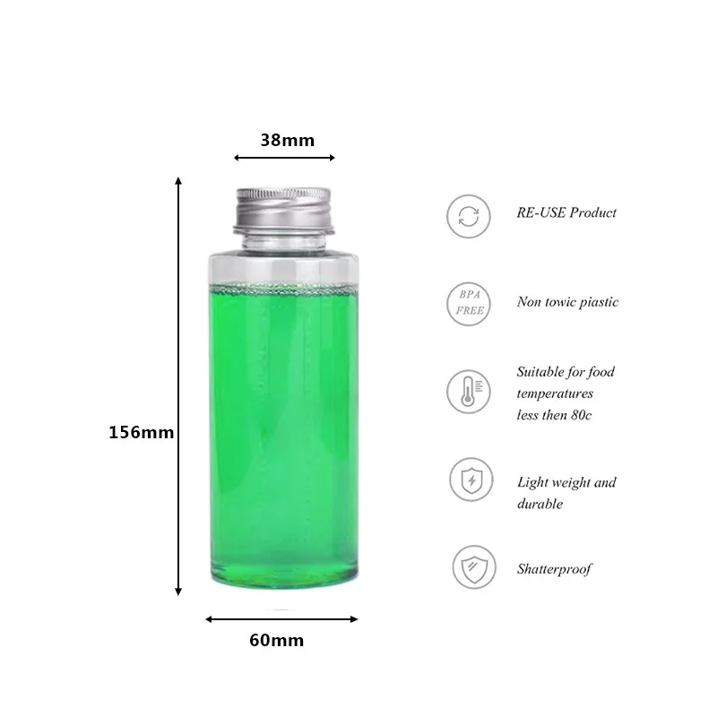 Custom PET Plastic Bottles 100ml 250ml 300ml 350ml 400ml 500ml Square Juice Bottles With Lid
