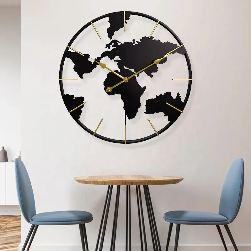 FYTCH modern art decoration living room circular iron office clocks design world map wall clock
