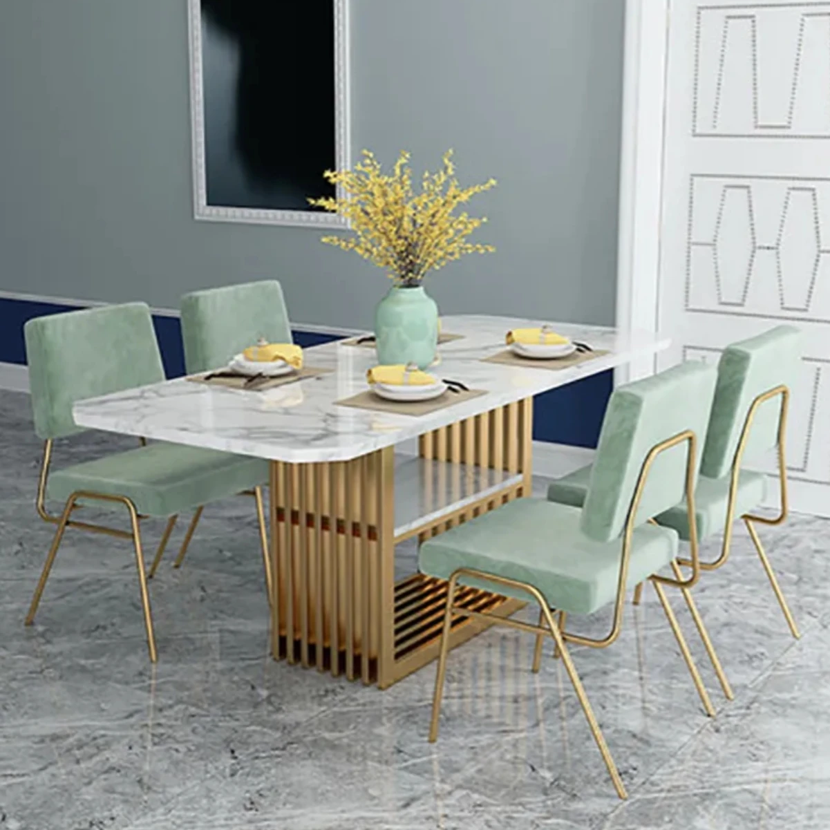 Nordic home 4-person light luxury marble dining table and chair combination creative double-layer marble dining table