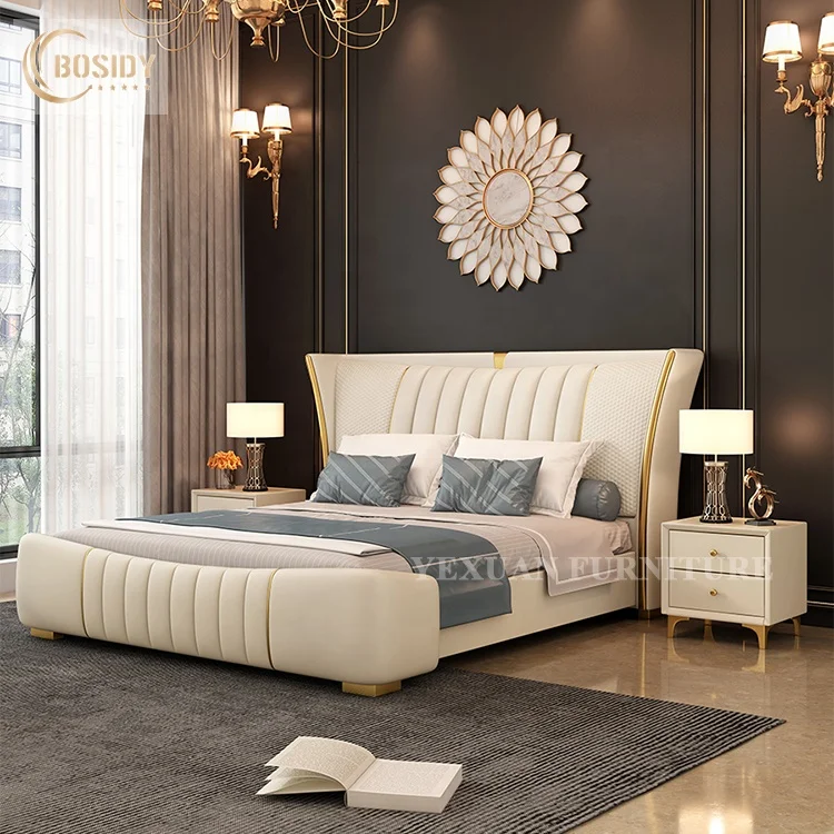 luxurious tufted king size pu leather upholstered modern bed with storage bedroom furniture