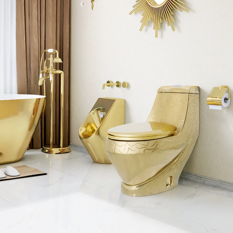 Goodone Washdown Ceramic Bathroom Luxury One Piece Floor Mounted Porcelain Gold WC Toilet