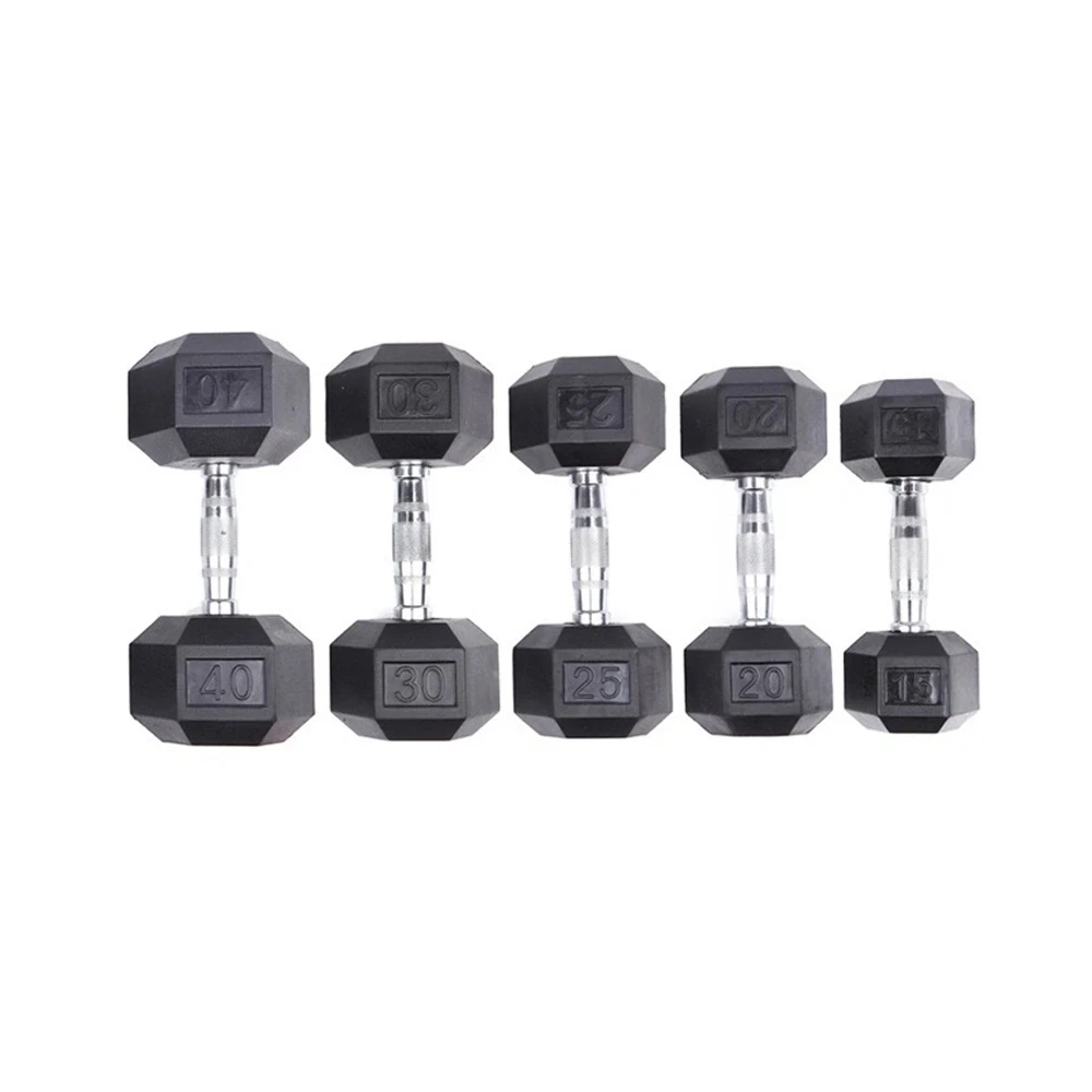 High Quality Factory Wholesale Custom Logo Black Fitness Gym Rubber Coated Hex Dumbbell Set