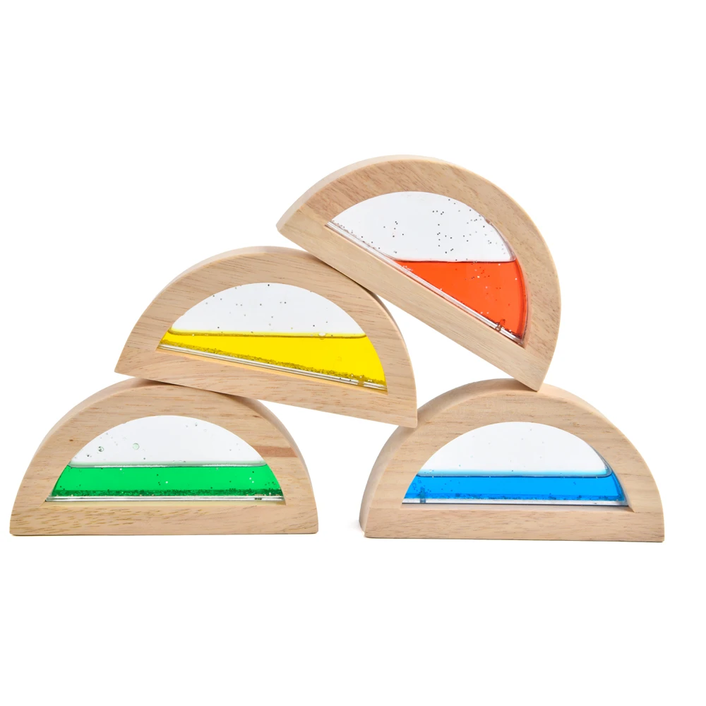 solid wood Rainbow large particle water magic cube building blocks stacked to construct puzzle rainbow blocks shimmering water
