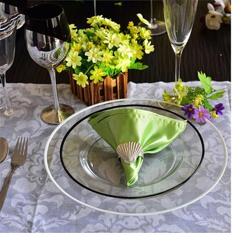 Decorative White Silver Rim Tableware Transparent Round Black Rim Dinner Plates Gold Rim Glass Charger Plate for Wedding