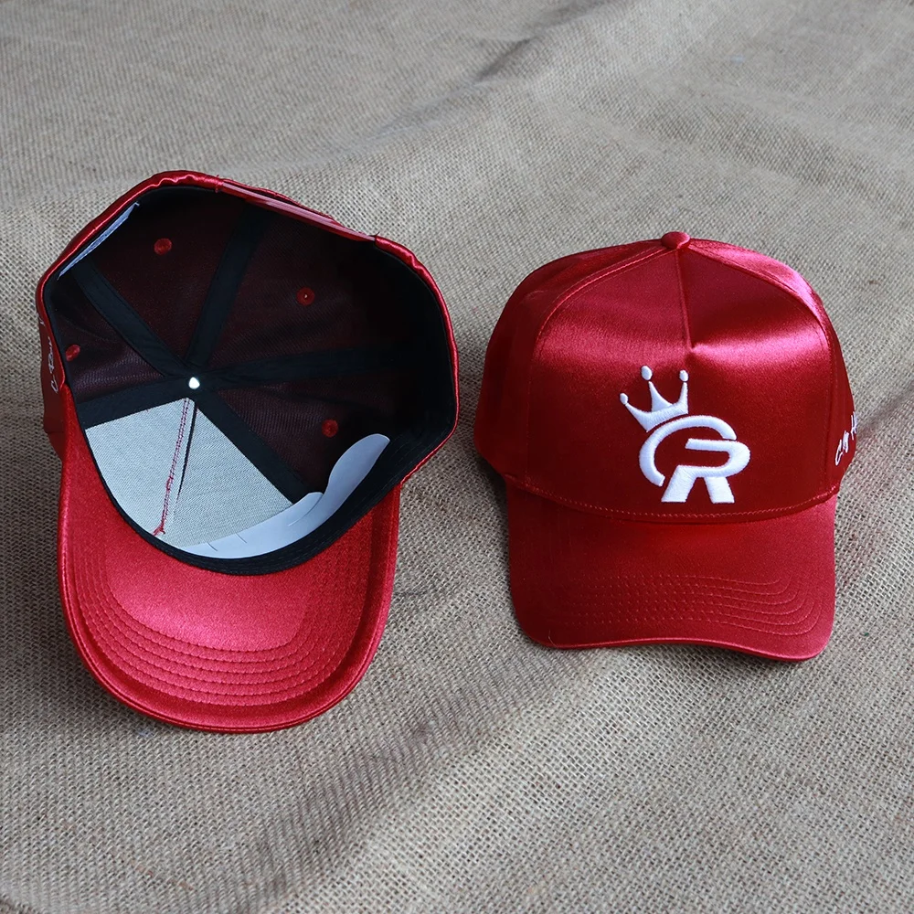 Fashion custom design girl hat Red color 5 panel baseball cap Satin high quality hat adjustable Plastic tail spike hat