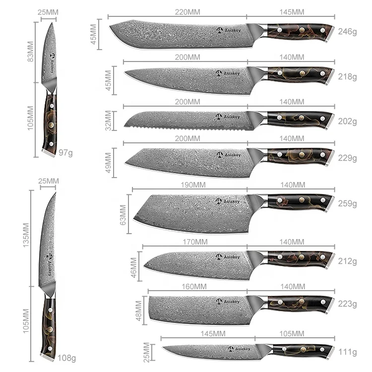 Kitchen Cooking Knives Japanese Carbon Steel Damascus Bread Utility Paring Knife Set Resin Handle