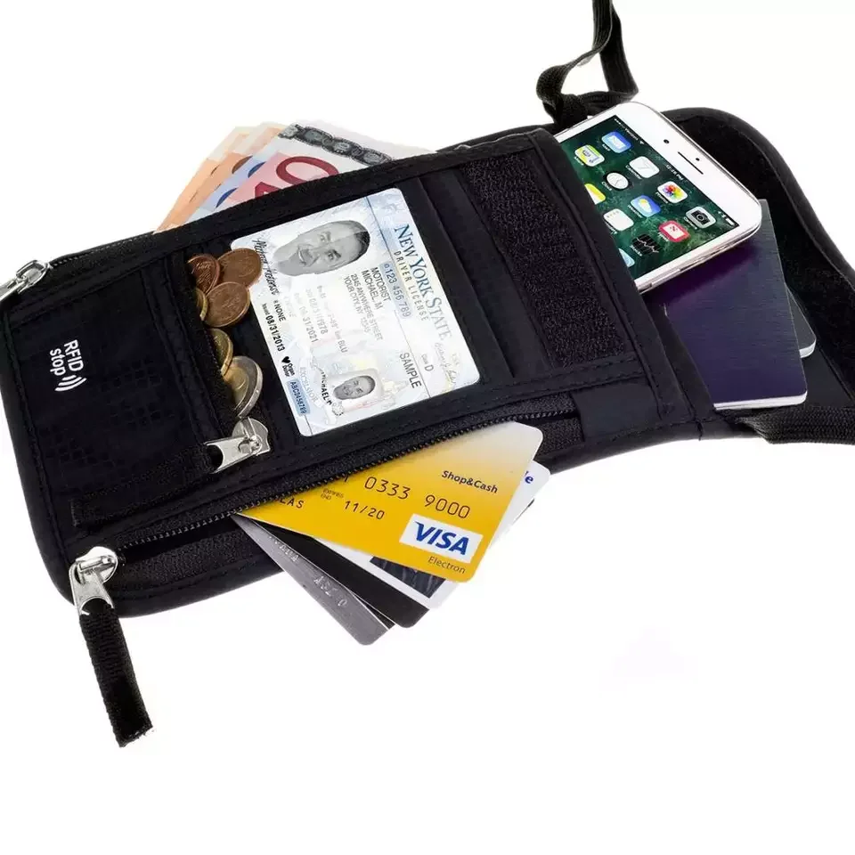 Дорожный шейный кошелек с RFID-защитой и держателем для