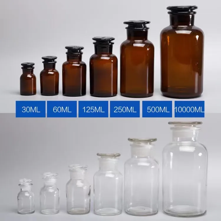 Empty 125ml 250ml 500ml clear laboratory glass bottle jar chemical with stopper