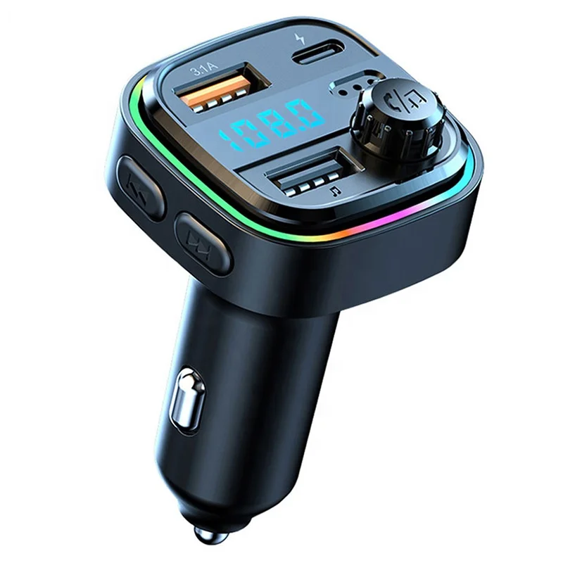 Car Bluetooth 5.3 FM Transmitter Type-C Dual USB 3.1A Fast Charger LED Backlit Atmosphere Light MP3 Player Lossless Music