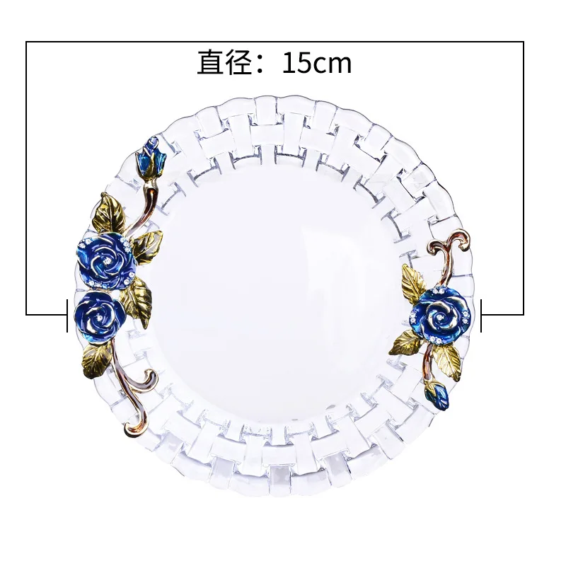 Handmade Glassware Manufacturer Enamel Decoration Clear Glass Serving Fruit Dish