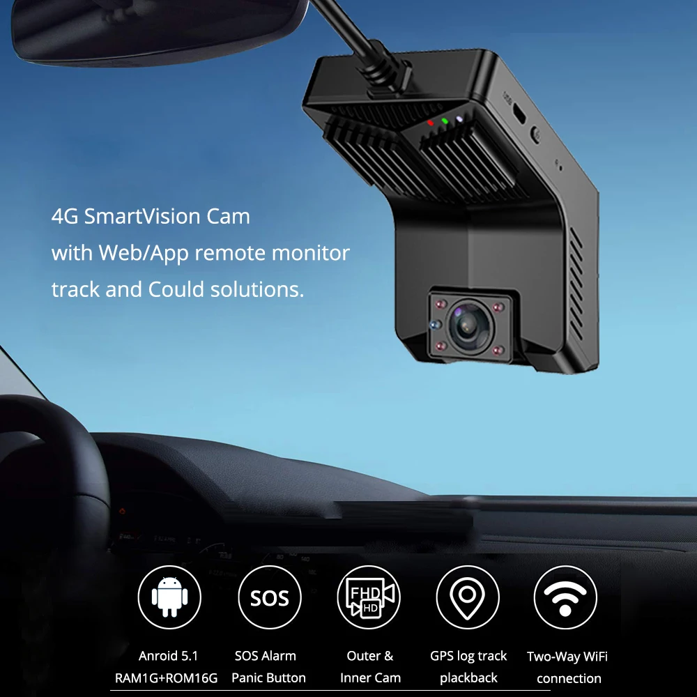 Fleet dash cams 4G Dual lens car camera with GPS tracker WiFi CMSV6 CMSV7 Fleet management Android Car DVR Camera