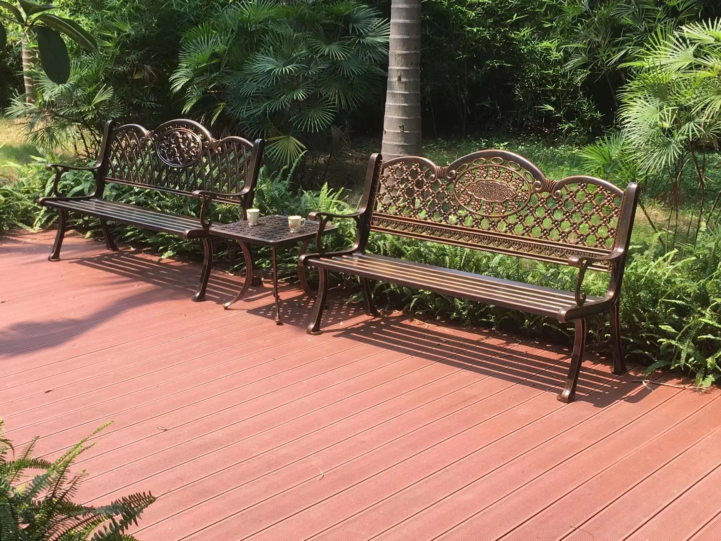 European Classical Outdoor Patio Rustproof Garden Set Cast Aluminum Bench Park Long