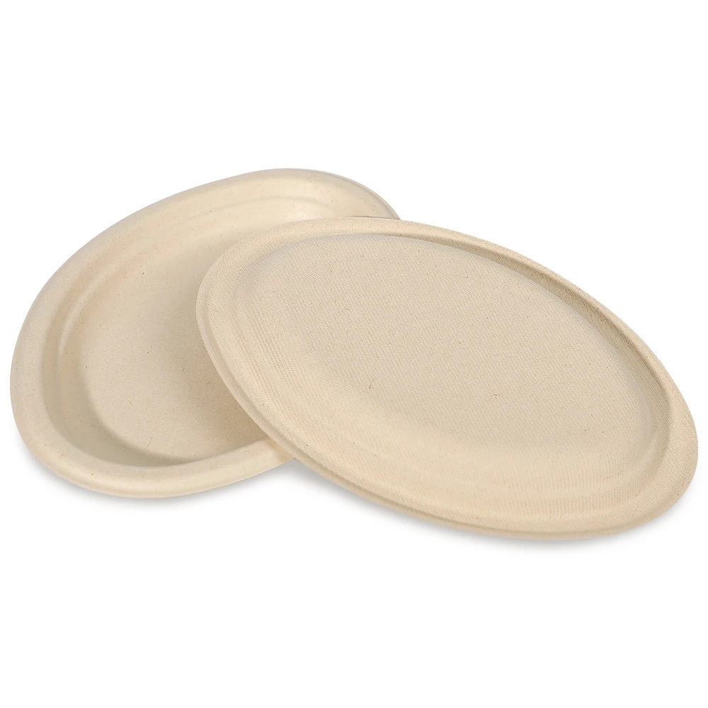Custom health food tableware 100% compostable biodegradable sugarcane small oval plate