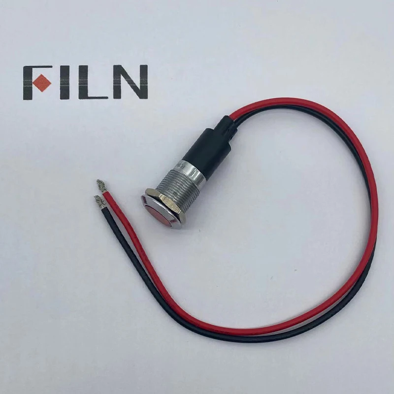 Filn 12MM 380V Red LED Waterproof Medical Equipment Metal Indicator Lights Screw Terminal With Wire Leading