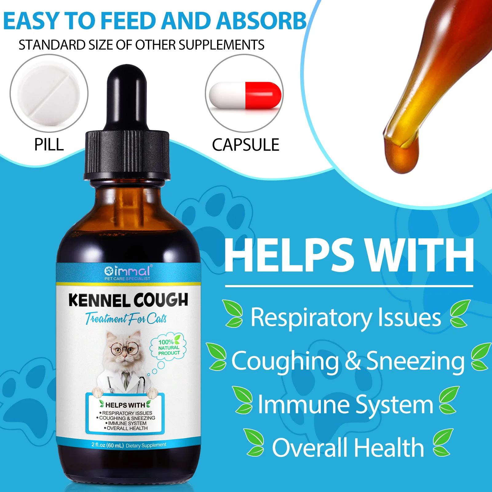 Wholesale Natural Organic OverAll Health Cats Supplements Pet Treatment Liquid Kennel Cough Drops for Cats