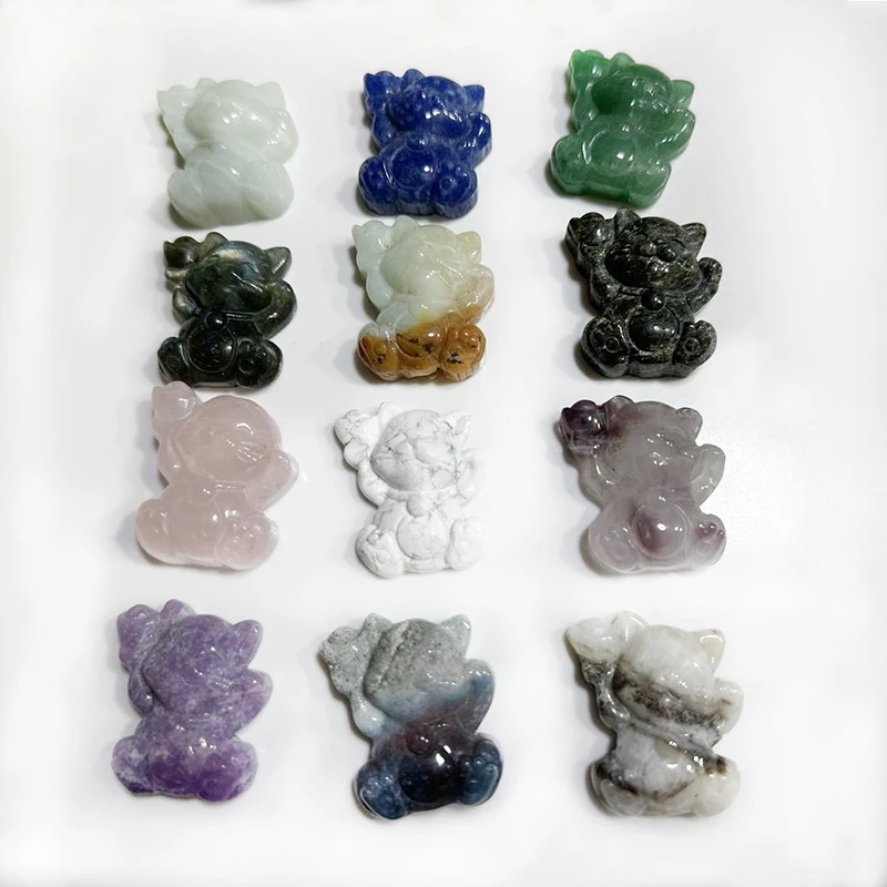 wholesale natural crystal carved Agate pink crystal white turquoise red panda sculpture for souvenir