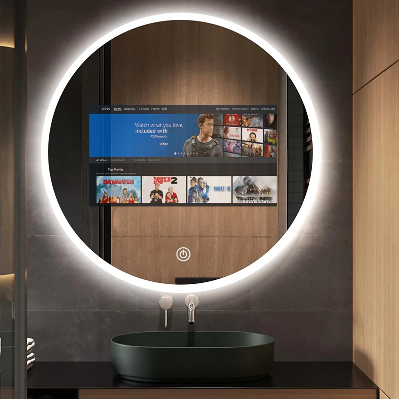 Wholesale Hotel Household Large Size Led Round bath Mirror Smart Tv Mirror Wall Mounted bathroom smart mirror with tv