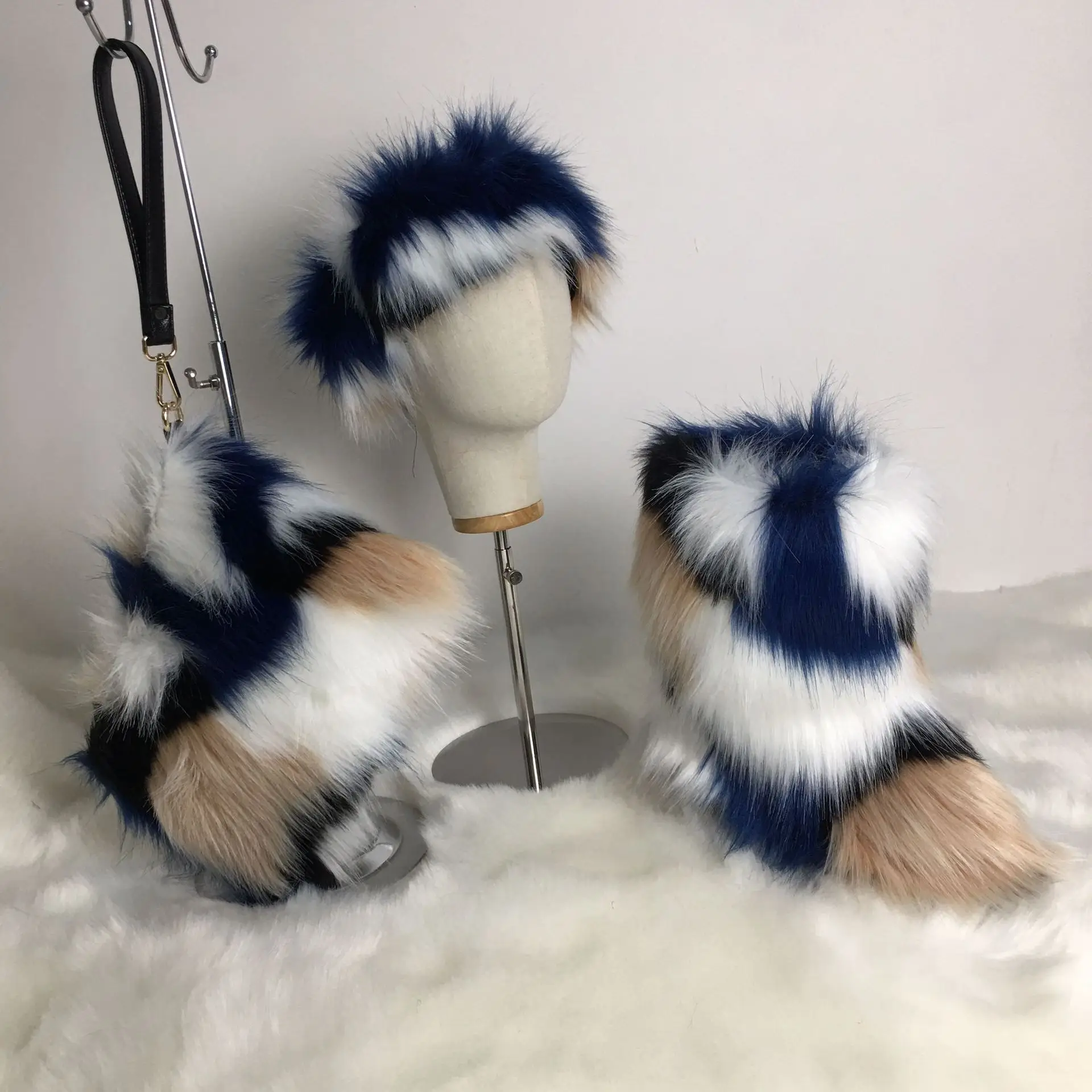 padding high neck lined women ladies winter warm ankle faux fox fur hat red fur boots