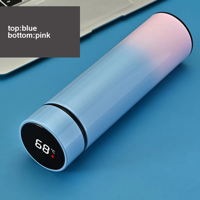 Custom Logo Portable Smart Water Bottle Digital Temperature Insulated Steel  Travel Sports Vacuum Flask  Gift 500ml LED
