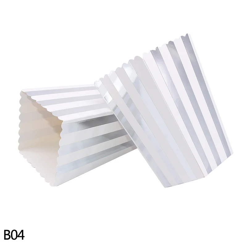 
Fashion Custom Printed Paper Popcorn Box Gold Silver Dot Wave Striped Paper Popcorn Corn-Candy Disposable Box 