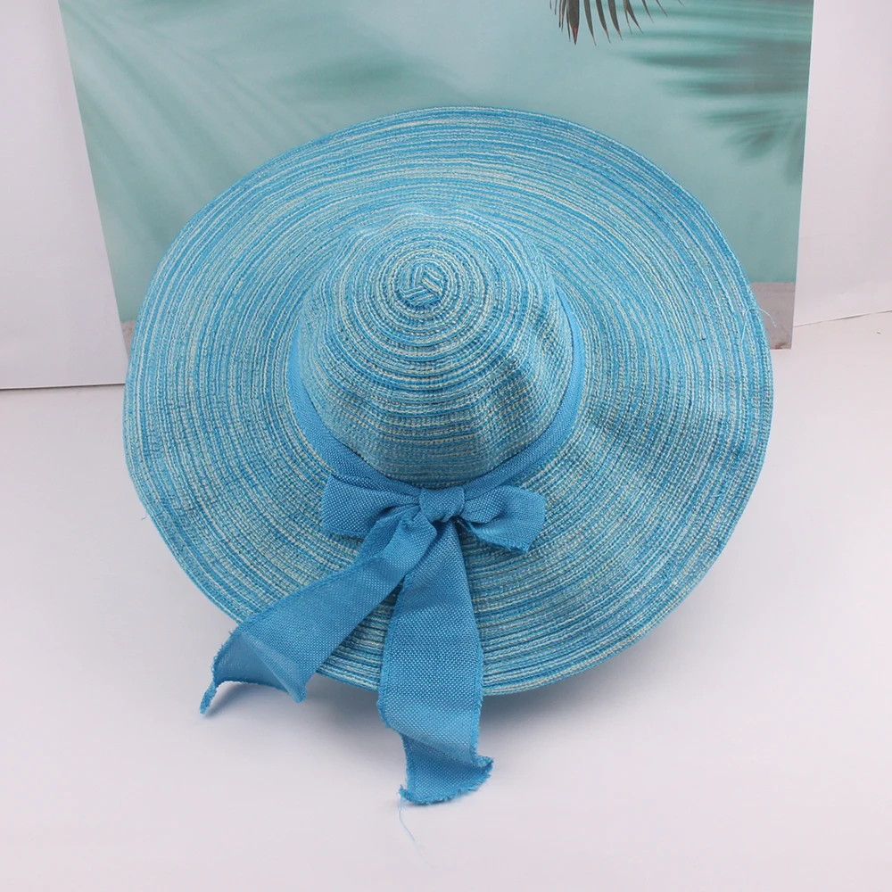 Foldable Large Wide Brim Straw Hat with Ribbon Custom Paper Straw Panama Top Hat Women Wholesale Sun Protection Sunhat