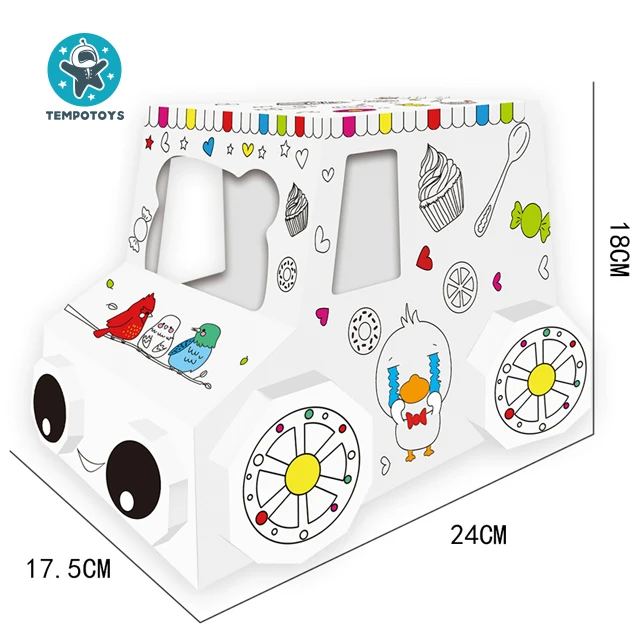 Tempo Toys Coloring Cardboard Assemble Creative Doodle Diy Craft Candy Stroller Juguetes Para Los Ninos Kid Toy