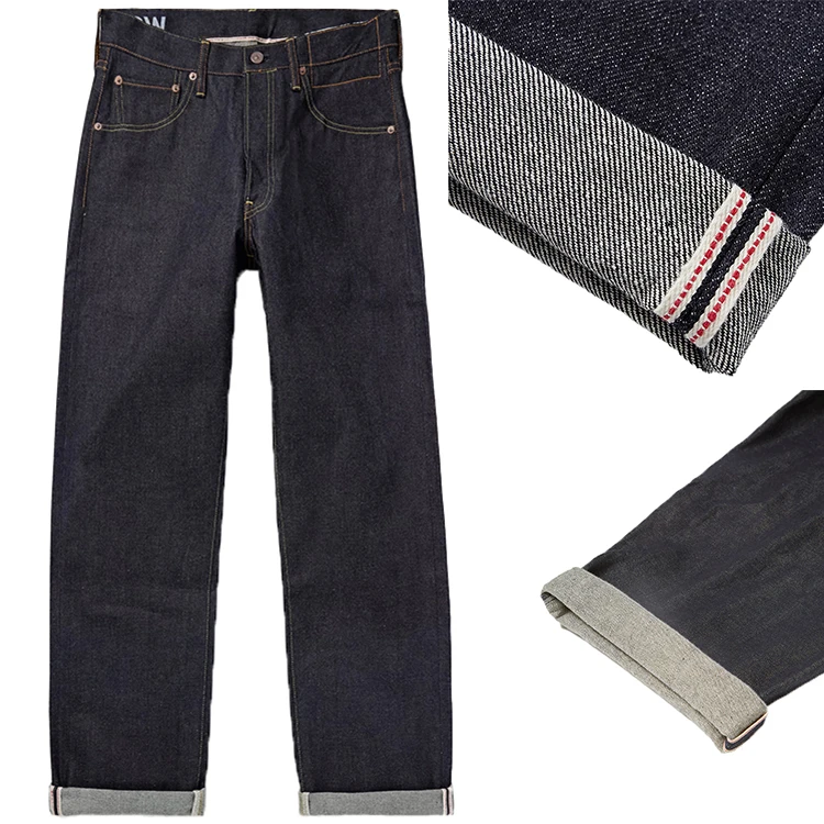 Custom Japanese Selvedge Denim Jeans Red Self Edge 100% Cotton Raw Denim Jeans Wholesale Classic Blank  Men Jeans High Quality