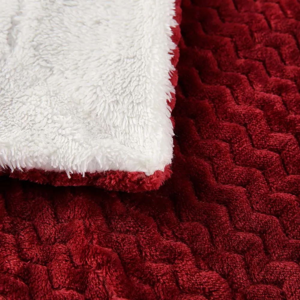 Super Soft Double Layer Sherpa Coral Fleece Blankets Throw Flannel Blanket with Stripe