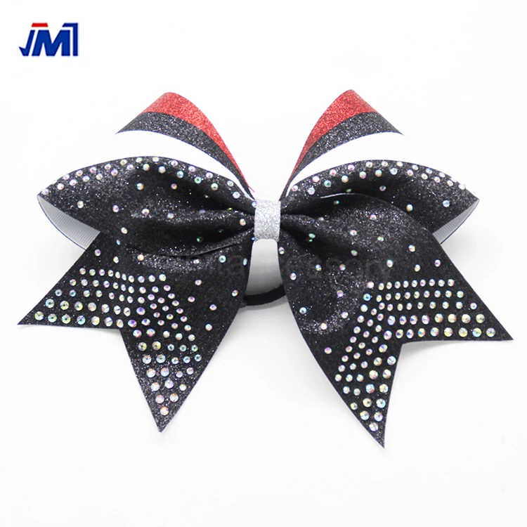 Classic Red And Black Glitter Cheer Bow With Custom Design For School Girls