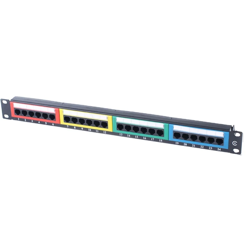 Factory Custom 1U 19inch colorful  Network server rack mount Network 24 port cat6 patch panel