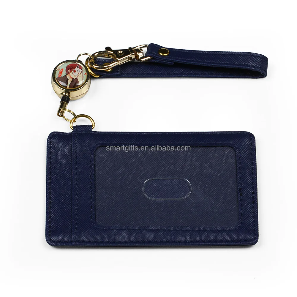 High Quality Leather ID Credit Card Name Badge Holder Case with Lanyard, Wholesale PU Leather ID Card Holder for Business