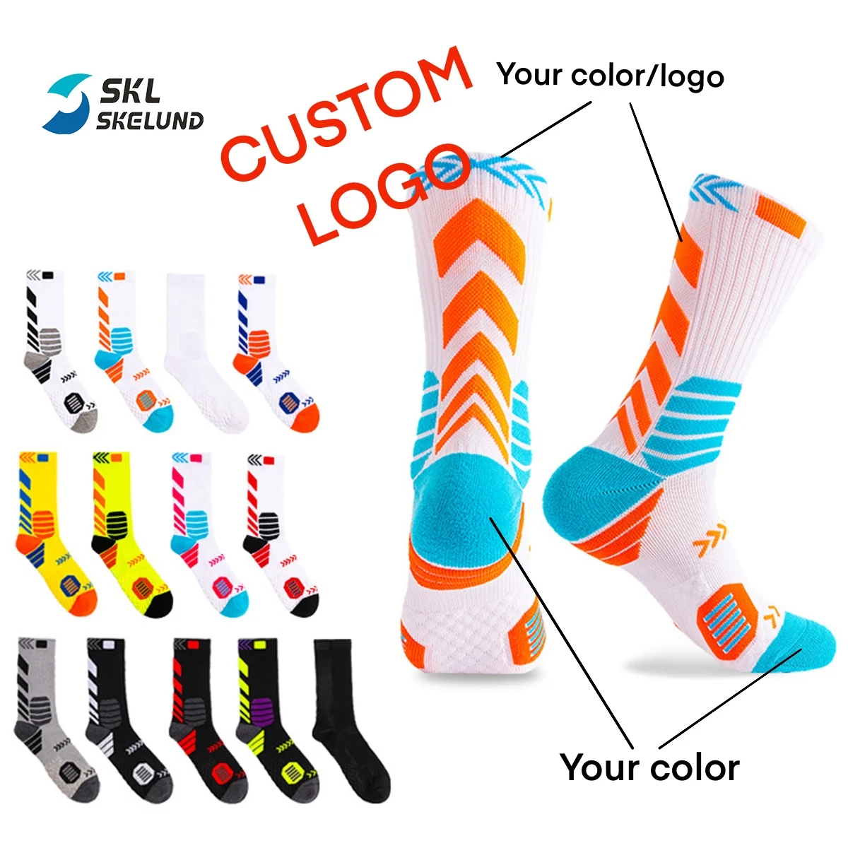 Custom Logo Elite Basketball Cushion Socks,Mid Calf Woven Socks For Football Soccer Running Hiking,Soft & Calf High Crew Socks