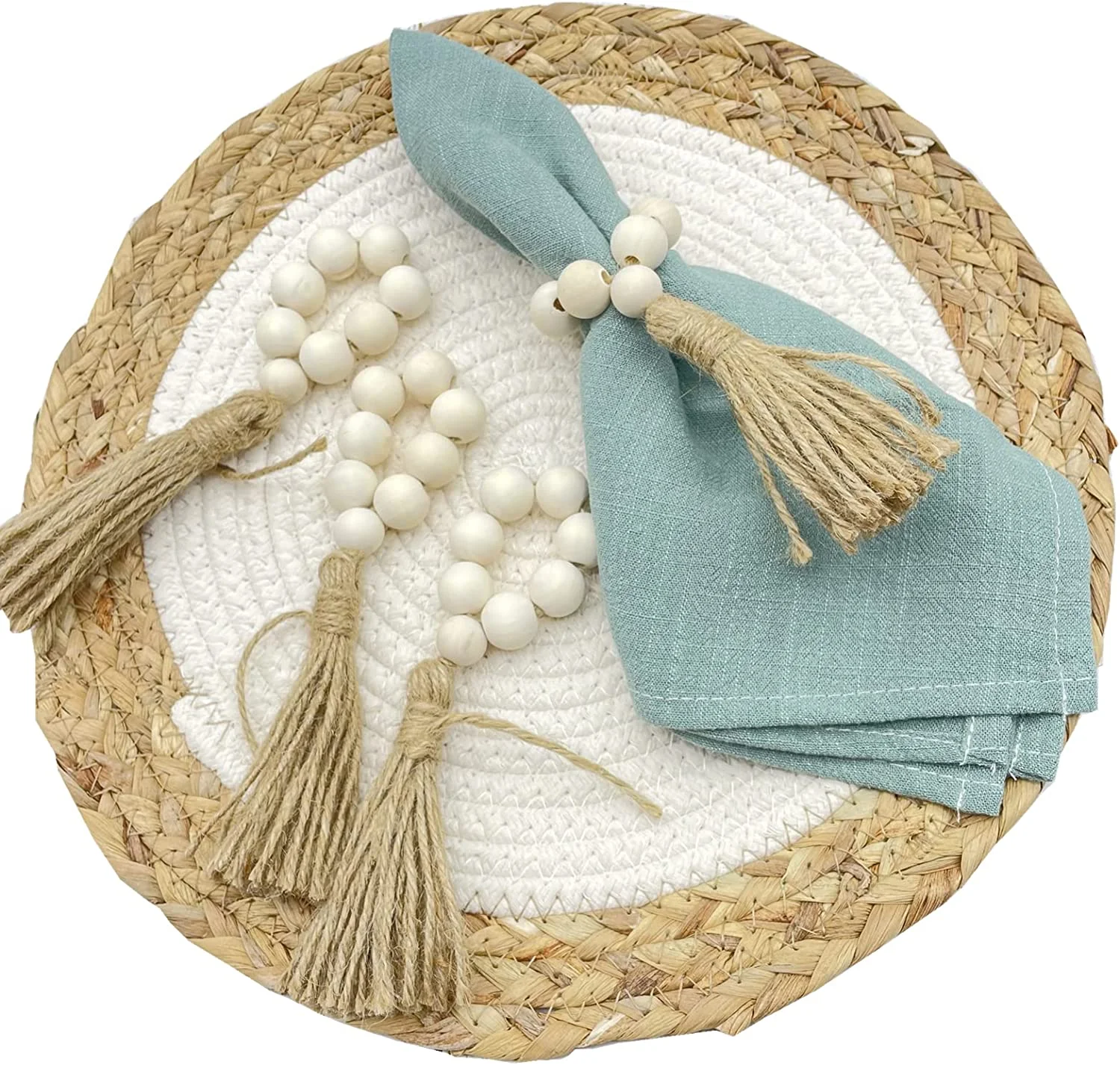 Wedding Party Table Decorations Wooden Napkin Rings Set of 6 Farmhouse Beads Boho Wood Napkin Ring Rustic Deor