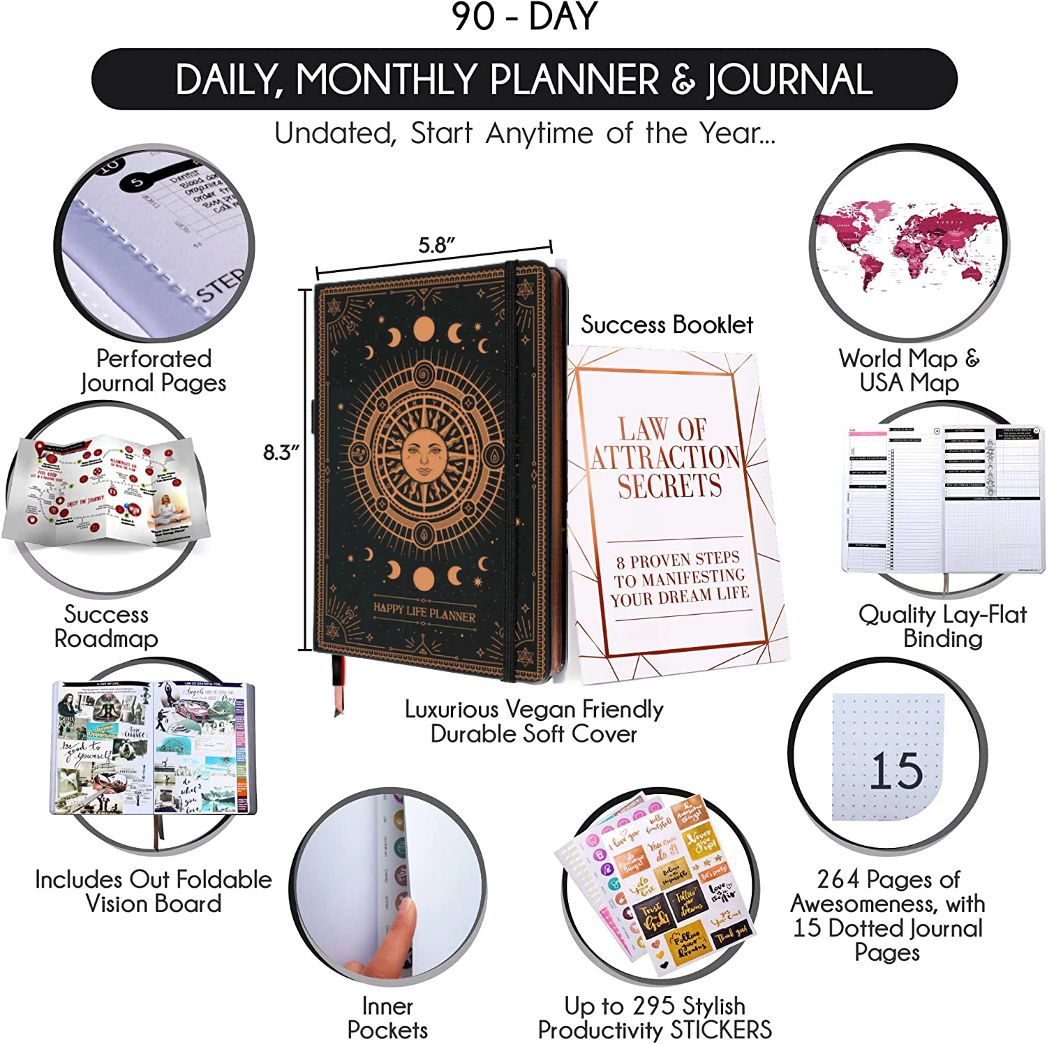 Customization Organizer 90 Day Happy Life Journal Law of Attraction Planner for Goal Planner