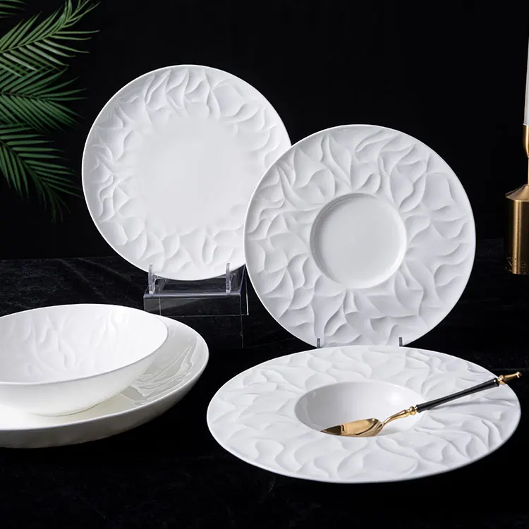 luxury fine bone china white dinnerware set ceramic dinner dishes plates bowls soup set bone china purple dinner set