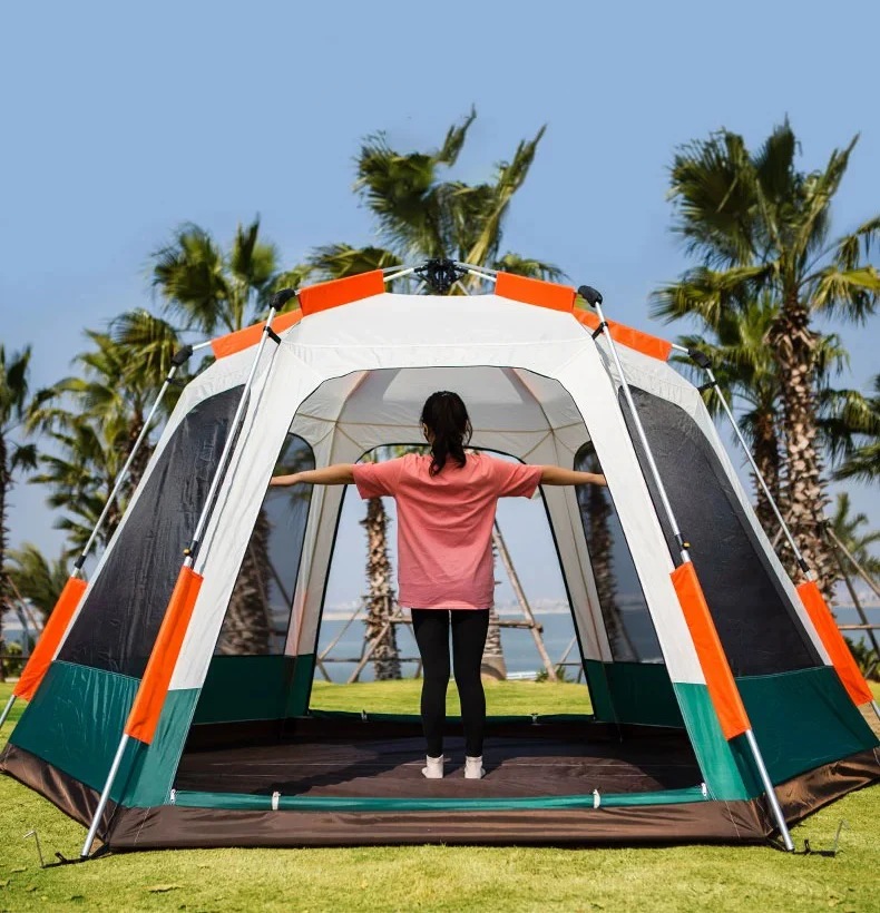 Outdoor Direct Sales Thickened Vinyl Aluminum Pole Automatic 5 to 8 People Double-Layer Anti-Storm Camping Big Tent