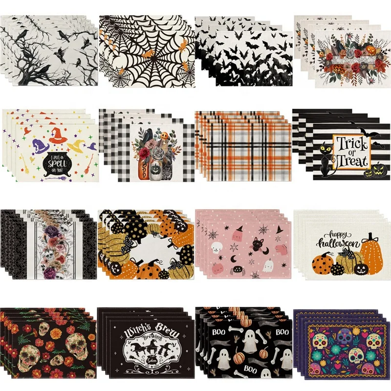 Hallowmas Easter Luxury Dining Linen Place Mats 12*18 Inch Rectangle Modern Design Fancy Ghost Pumpkin Table Mats Wedding Party