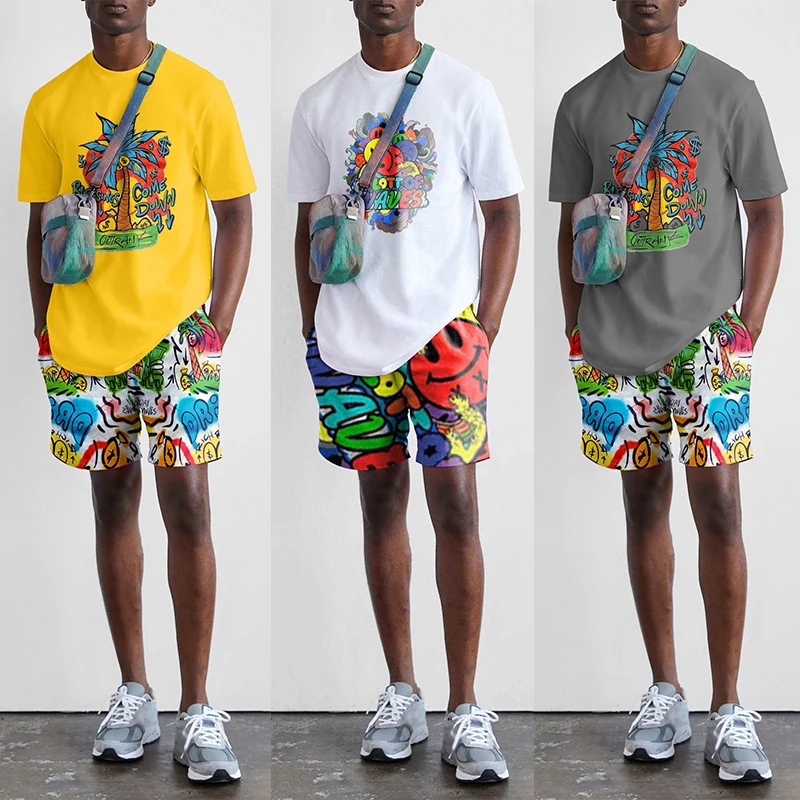 Premium Custom 2 Piece Graphic T Shirts TShirt Short Set Summer Men Clothing Printing Shorts Tracksuits T-shirts Suits